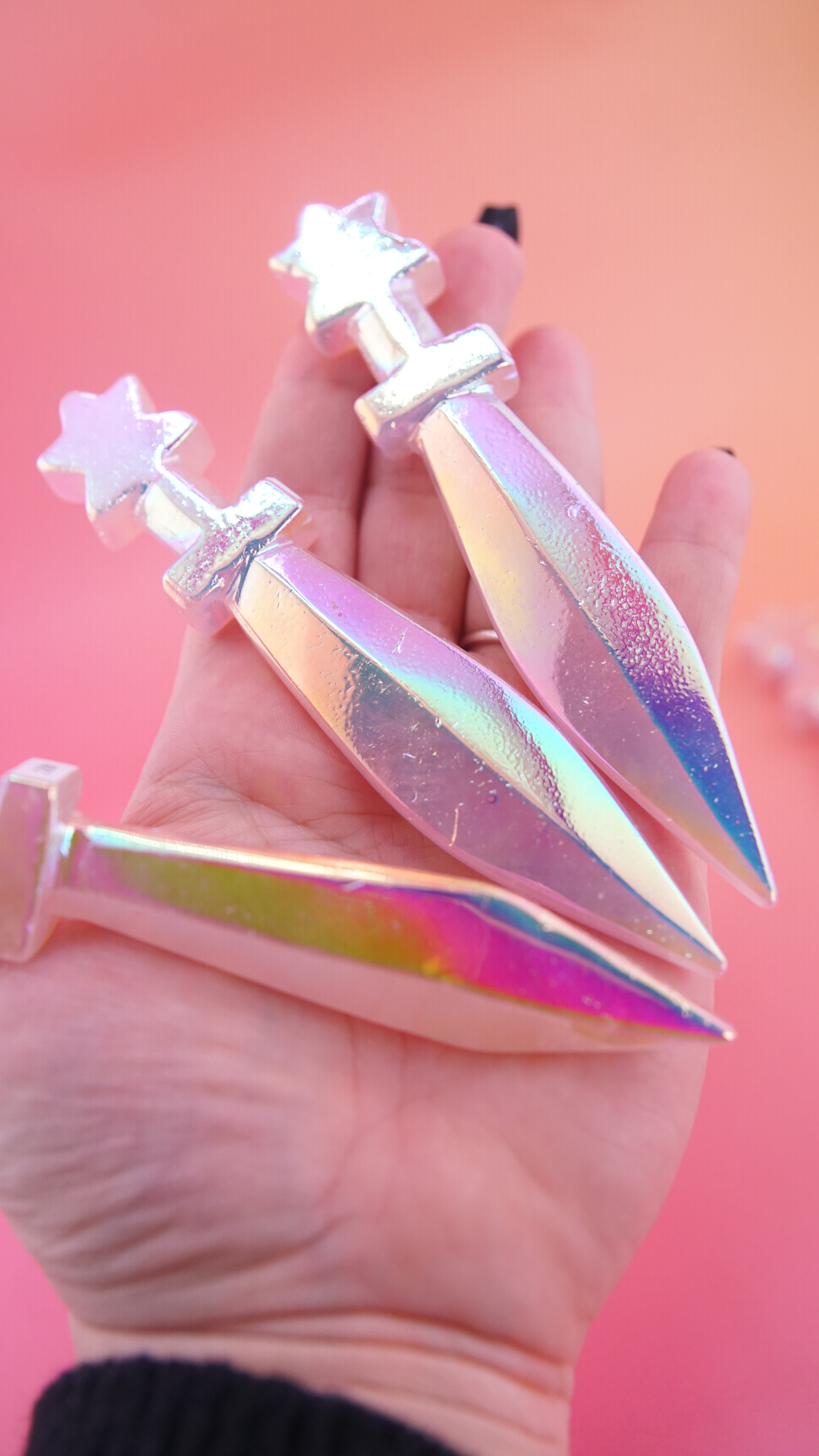 Aura Coated Rose Quartz Dagger Fandom Carving | Intuitively Selected