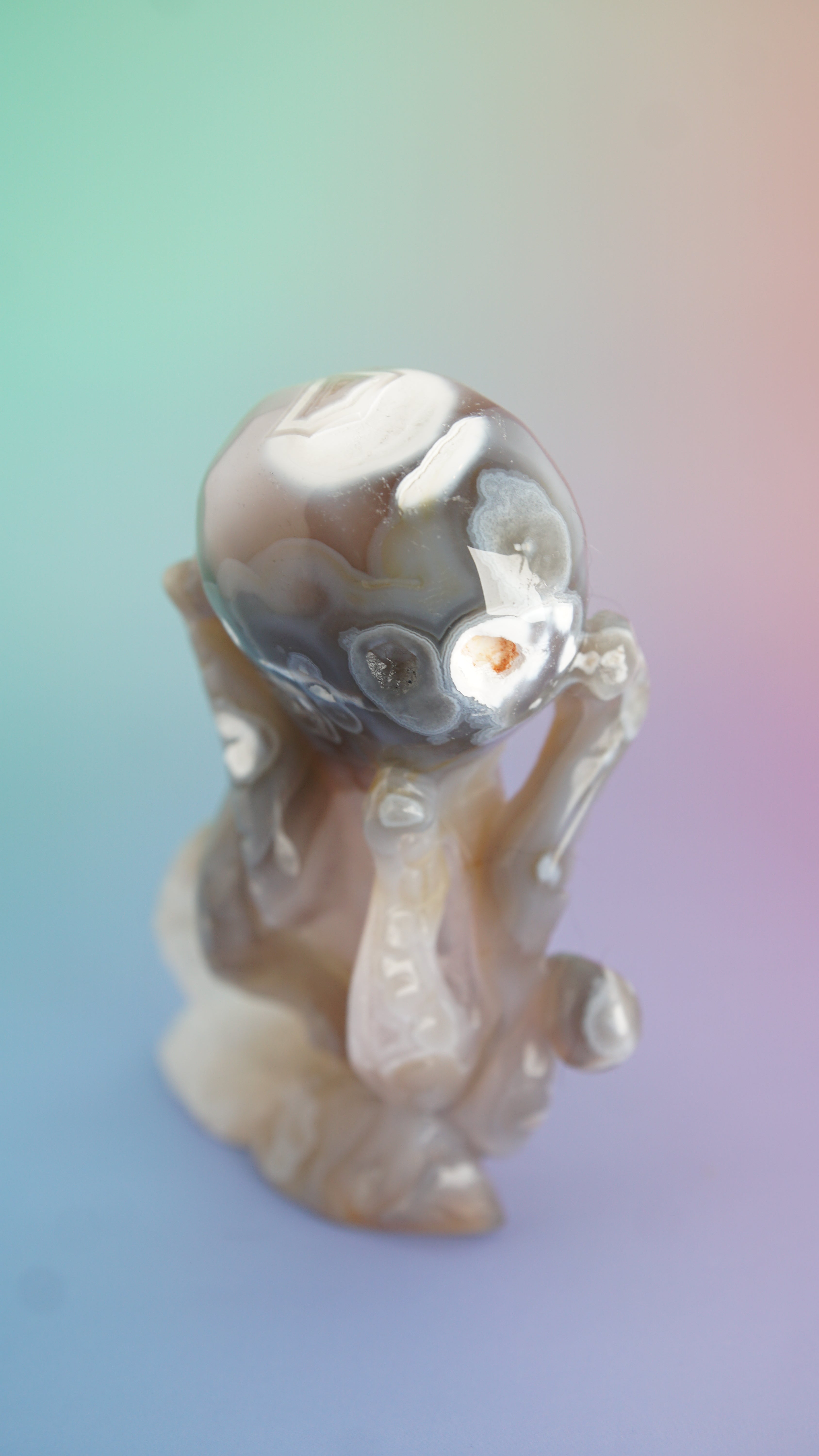 Druzy Orca Agate With Amethyst Octopus Carving