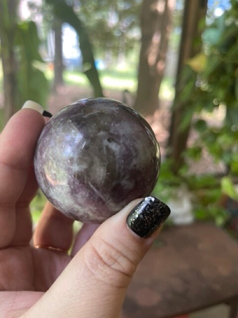 Unicorn Stone Sphere Lepodolite Quartz Tourmaline Crystal Sphere