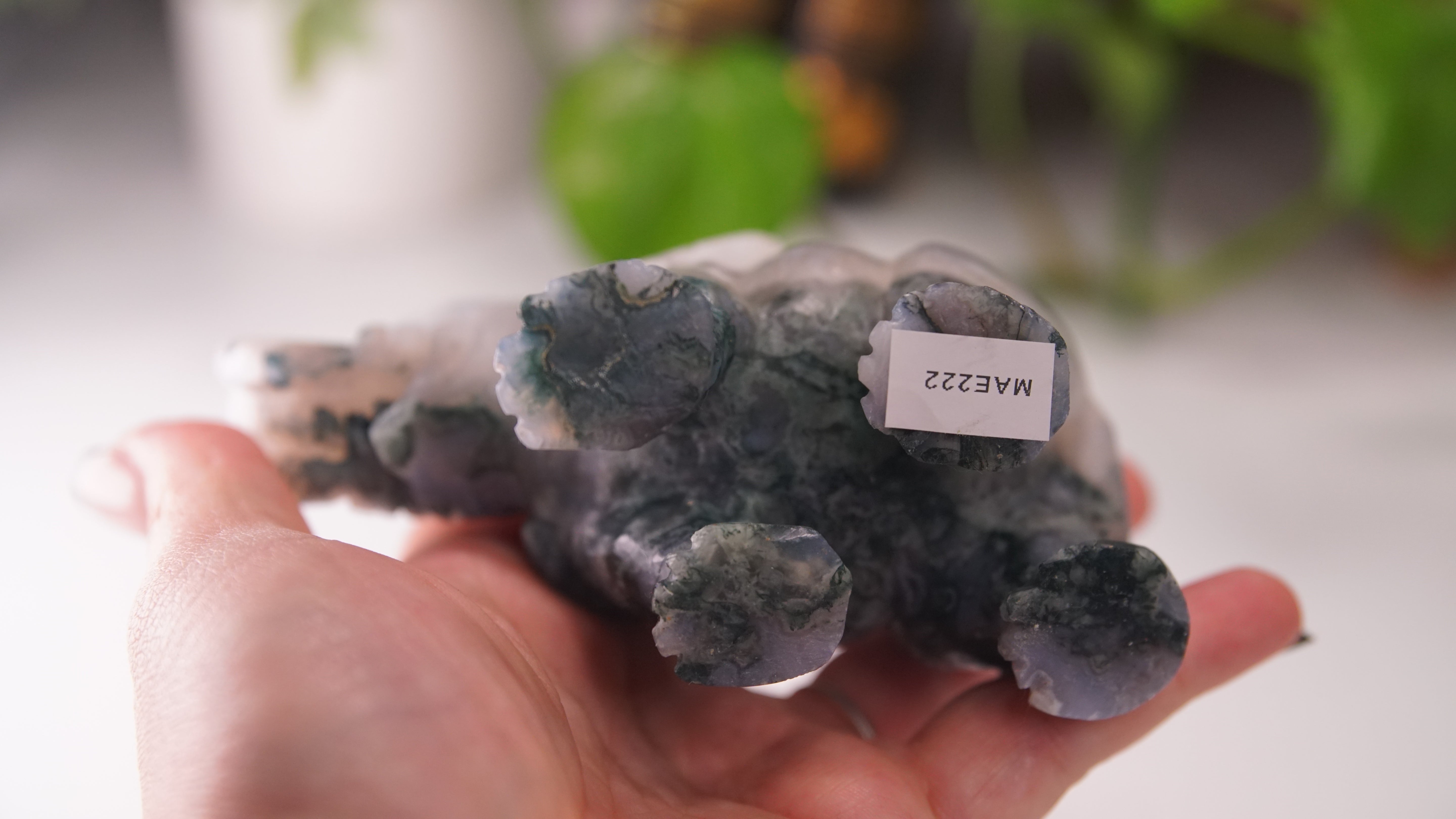 Druzy Moss Agate Boutique Elephant Carving | Crystal Carving Statement Piece