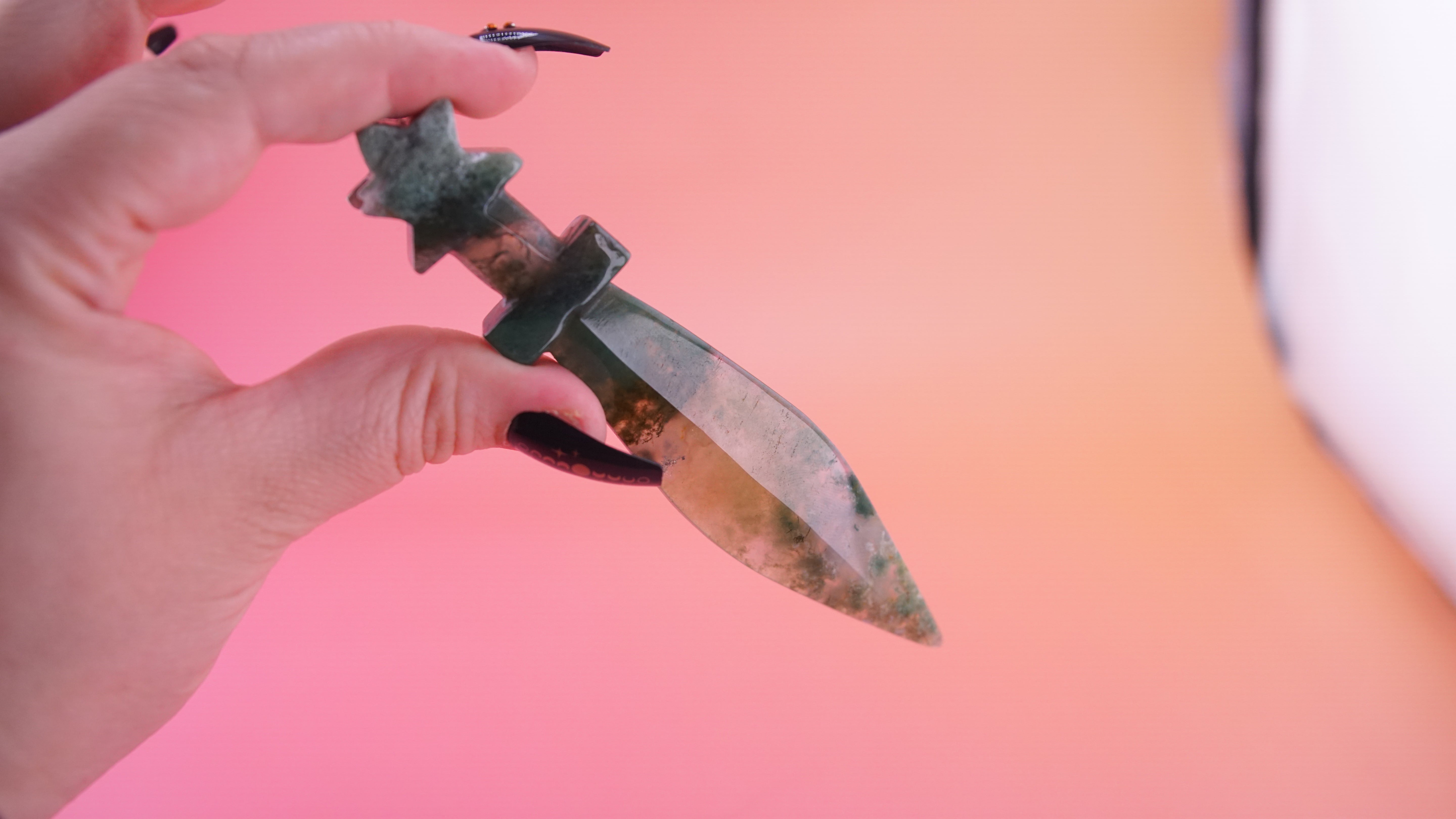 Moss Agate Dagger Fandom Carving | Intuitively Selected