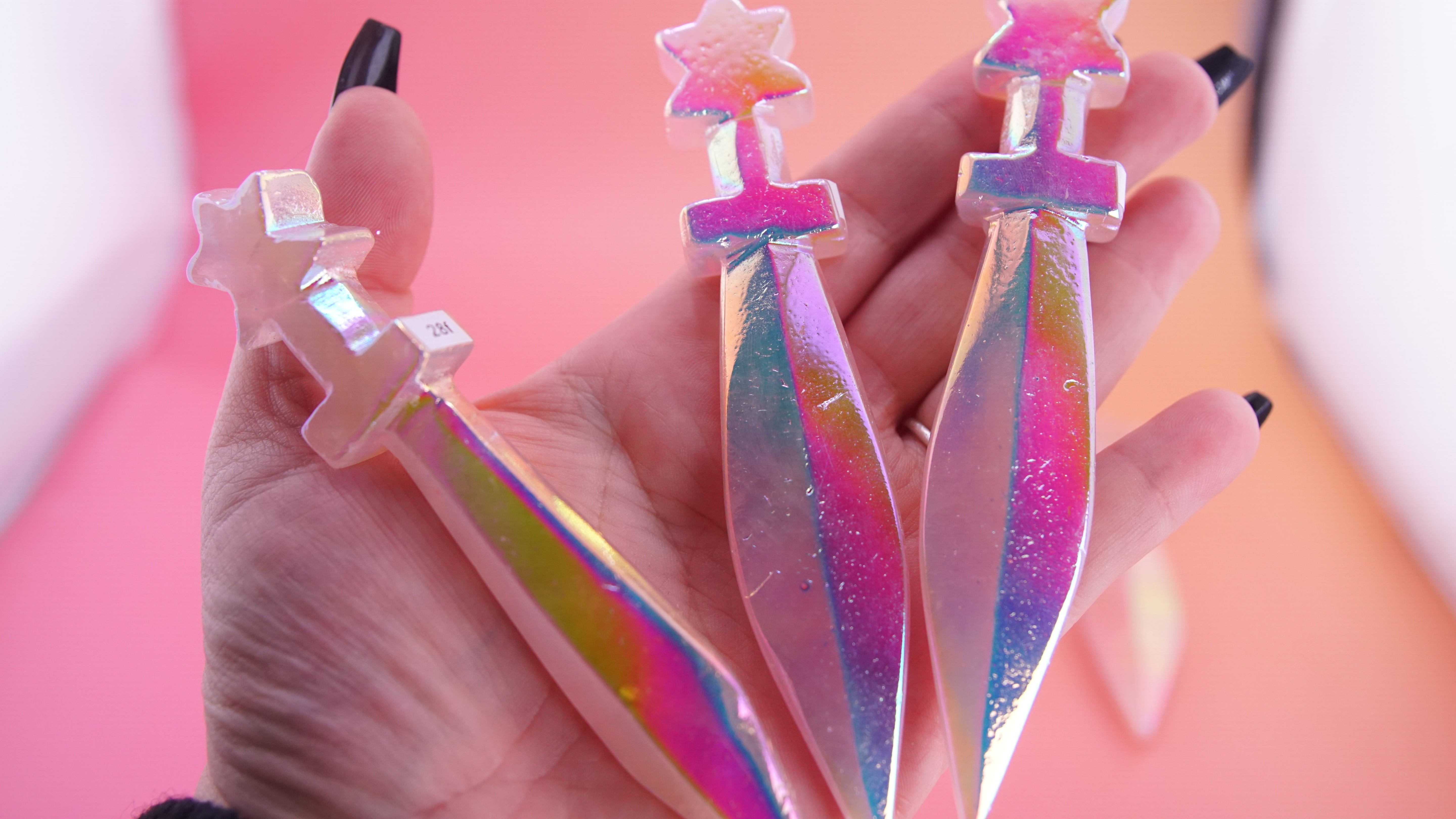 Aura Coated Rose Quartz Dagger Fandom Carving | Intuitively Selected