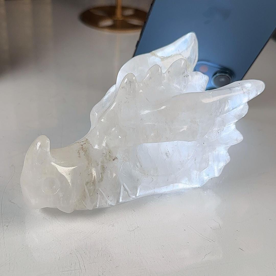 Clear Quartz Dragon Head | Healing Crystal Carving | Stone Statue Energy Goddess Body Energy Reiki Altar