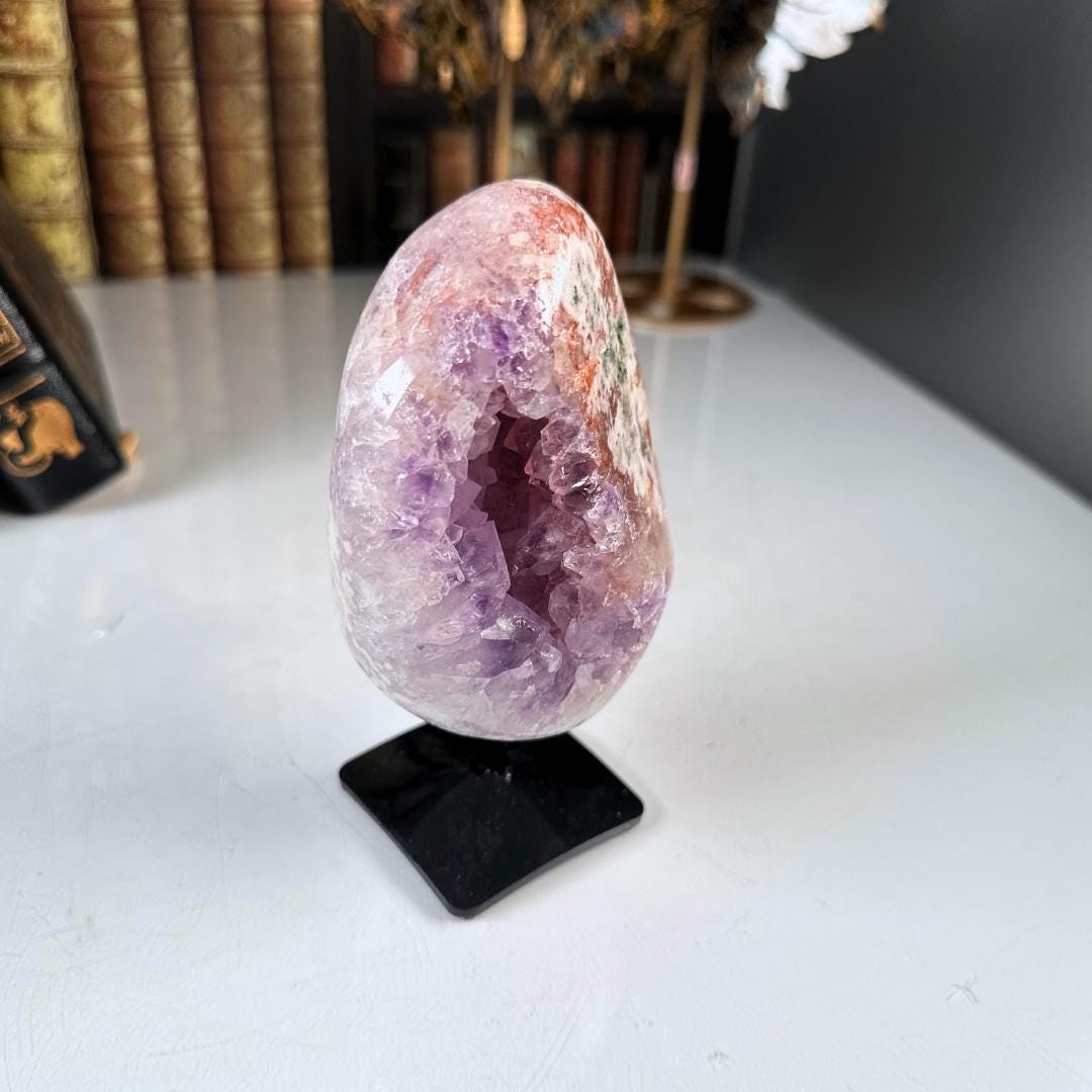 Pink Amethyst Cluster Crystal With Stand, Energy Healing Amethyst, Reiki Crystal Feng Shui Altar Home Decor Office