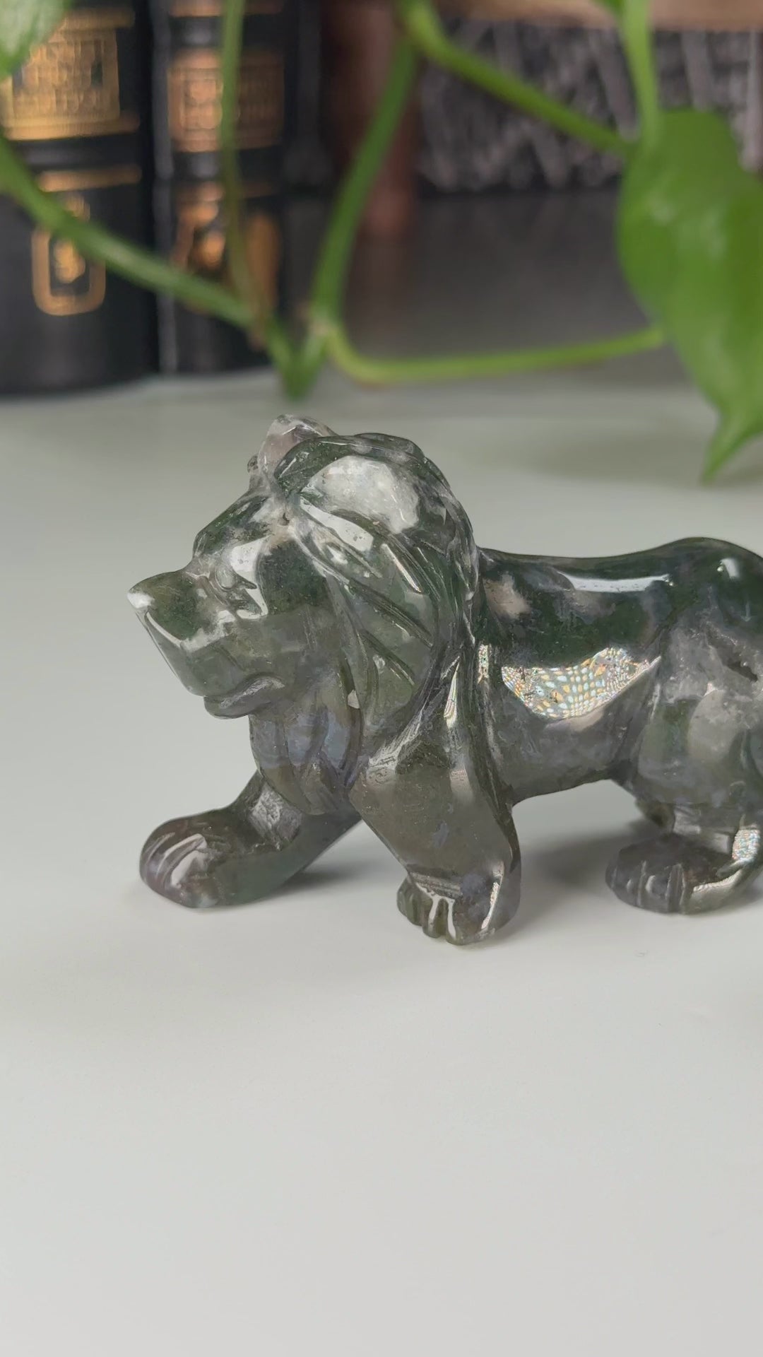 Moss Agate Small Lion Carving | Pick Your Favorite