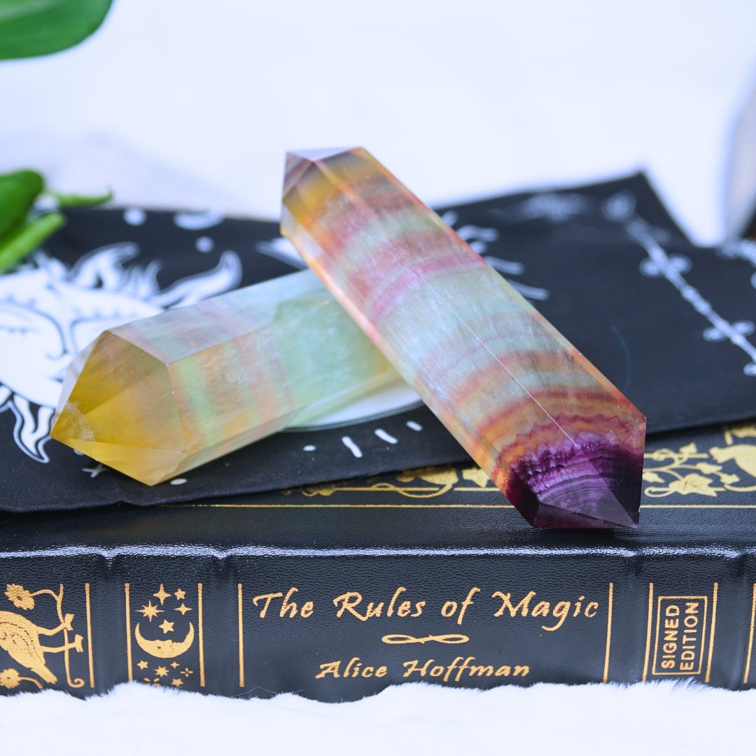 Candy Fluorite Double Terminated Point Wand Rainbow Healing Crystal Points Tower Intuition Organization